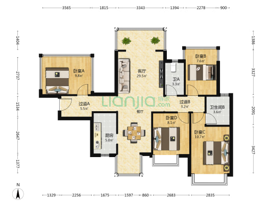 荣和五象院子 4室1厅2卫 97平方