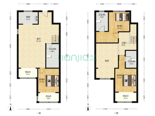 鸿坤理想尔湾 3室1厅 南 北-户型图