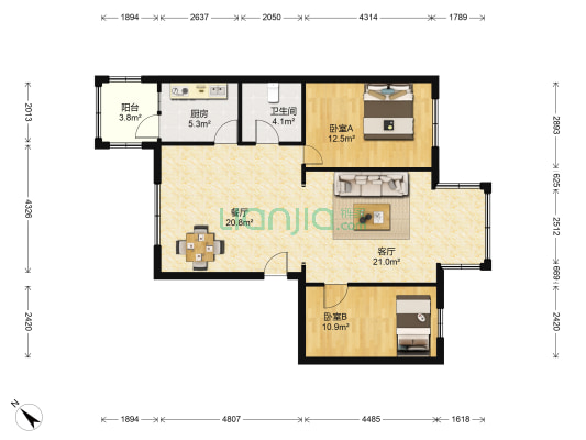 师大家属楼 2室2厅1卫 100平方