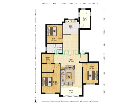 万科紫院 3室1厅1卫 148平方