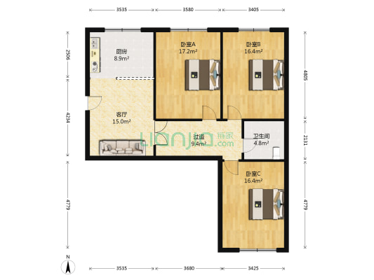 衡山路 3室1厅1卫 111平方