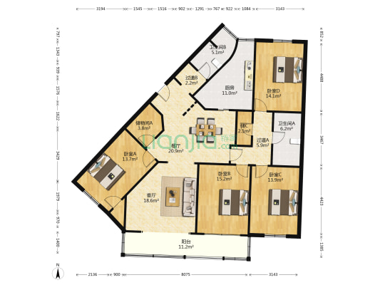 匡庐花园 4室2厅2卫 170平方