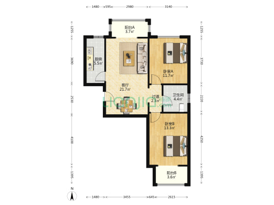 香公馆二期 2室1厅1卫 86平方