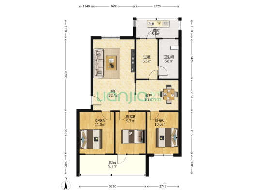 花园路28号 3室2厅1卫 107平方