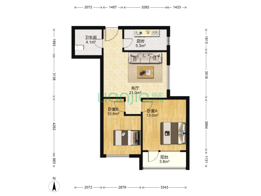 雅境新枫尚 2室1厅1卫 85平方