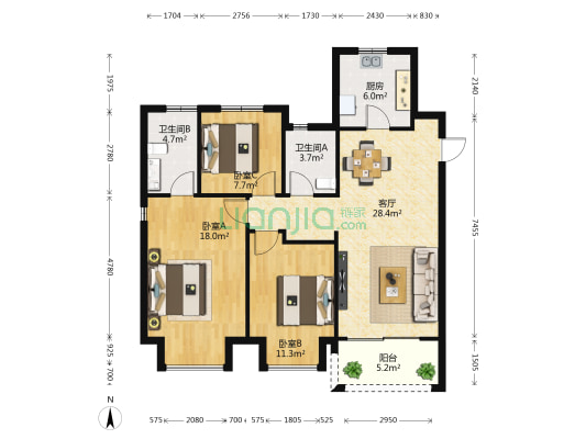 实地玫瑰庄园Ⅲ期 3室1厅2卫 114平方