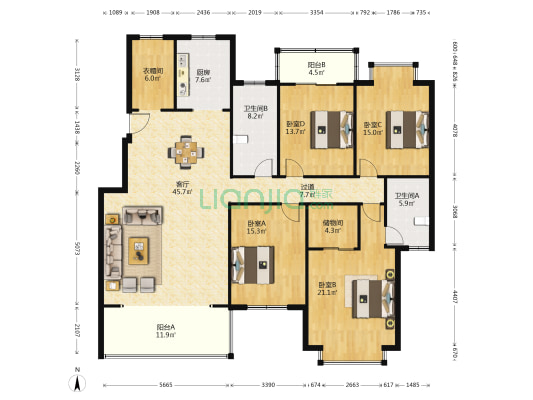 华润嘉园 4室1厅2卫 195平方