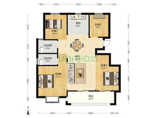 绿城江南明月府 4室1厅2卫 114平方