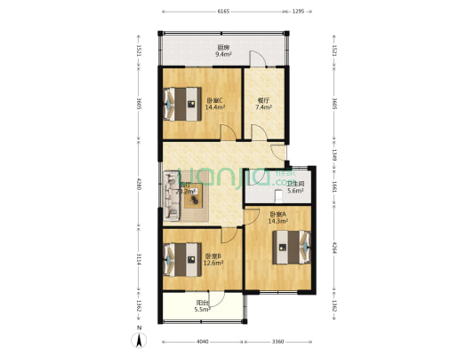 粮食公寓社区 3室2厅1卫 119平方
