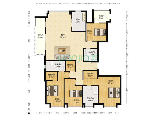 兰轩 4室1厅3卫 197平方