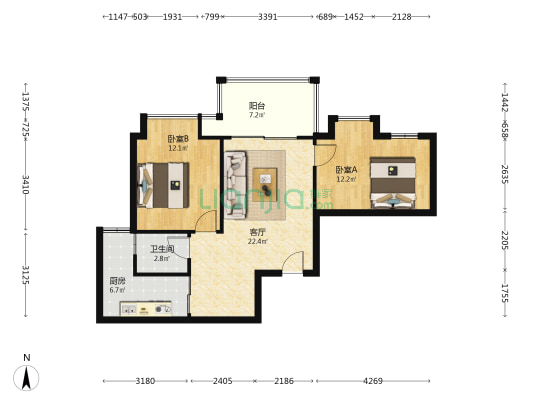家富华府 2室1厅1卫 76平方