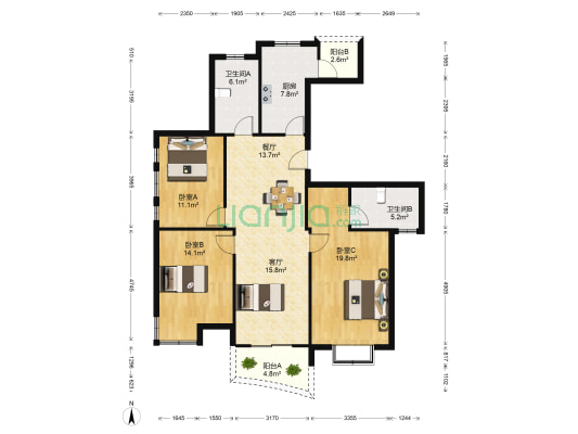 天星如意湾 3室2厅2卫 131平方