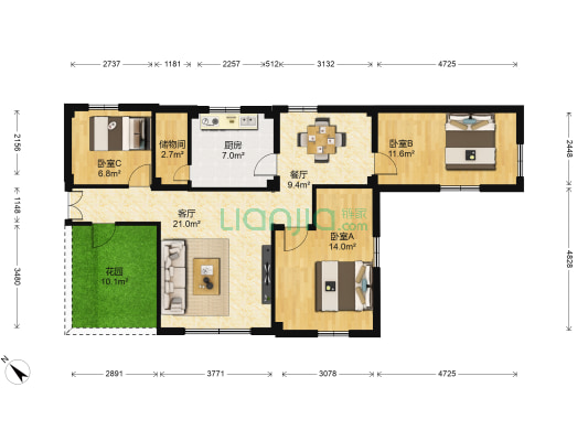 太平东直街沙基巷 3室2厅0卫 84平方