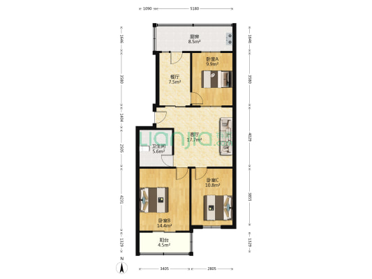 文庙街道办小区 3室2厅1卫 89平方