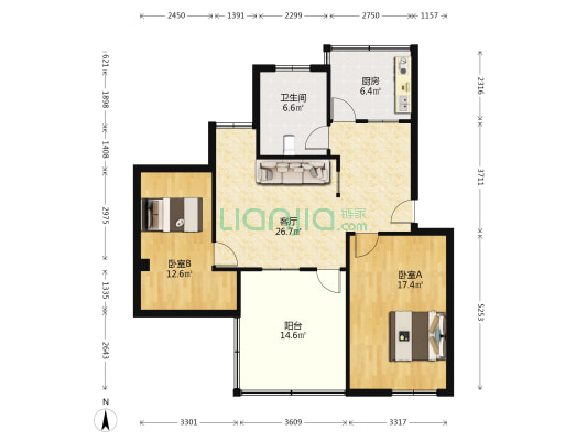 庆丰新村 2室1厅1卫 61平方