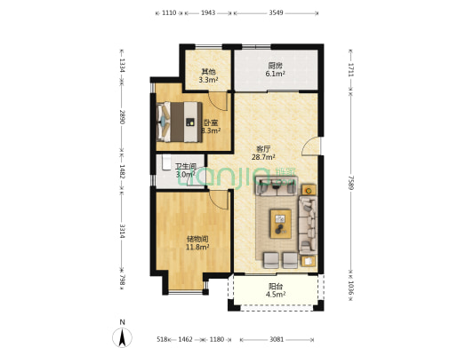 逸峻闲庭 1室1厅1卫 85平方