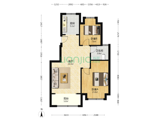 臻之美舍 2室1厅1卫 77平方