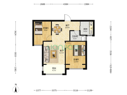荣盛江南锦苑二期 2室2厅1卫 81平方
