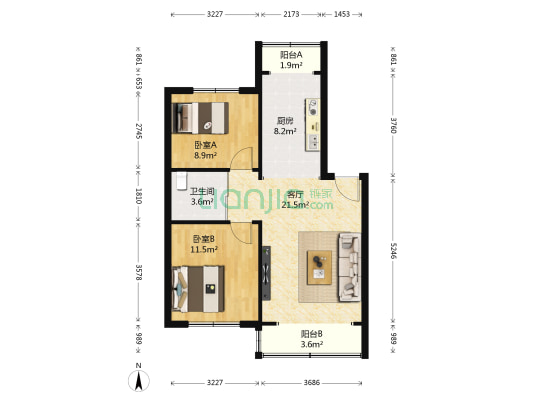 海逸诗阁B区 2室1厅1卫 82平方