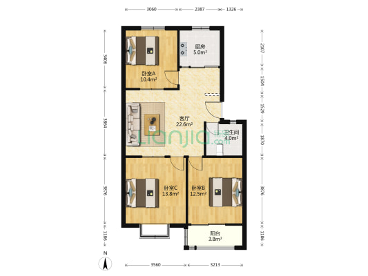 虞河小镇 3室1厅1卫 92平方