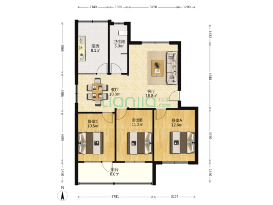 泰山职业技术学院家属楼宿舍区 3室2厅1卫 100平方