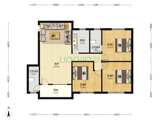 府前路 3室1厅2卫 106平方