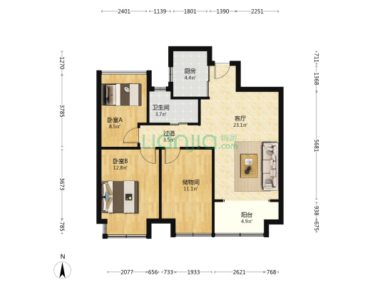 琥珀名郡香颂里 2室1厅1卫 88平方
