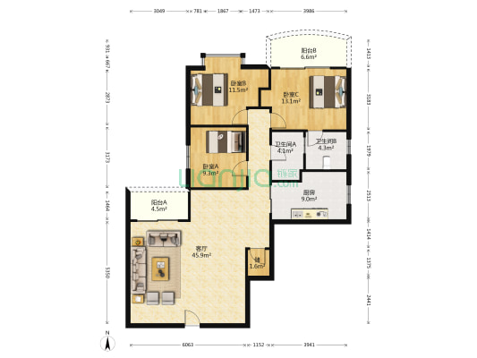 仙湖名苑 3室1厅2卫 137平方