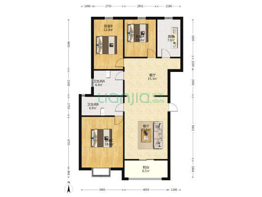 龙湖新城3号院 3室2厅2卫 113平方