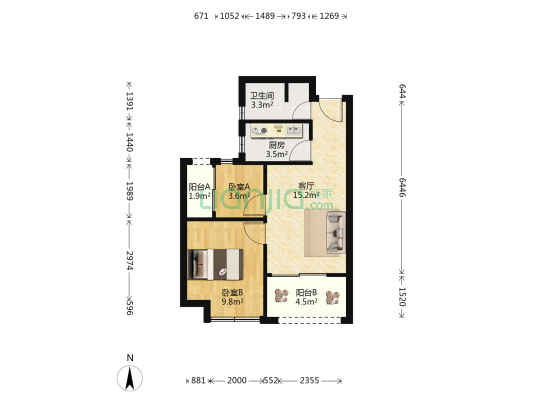 硕丰西湖里 2室1厅1卫 60平方