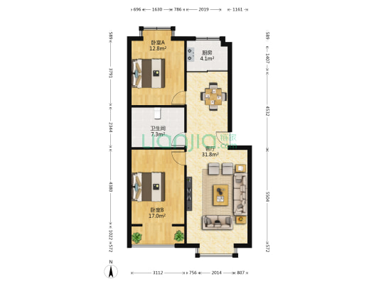东日瑞景 2室1厅1卫 87平方