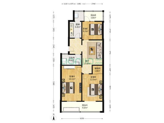 纬五路17号院 3室1厅1卫 100平方