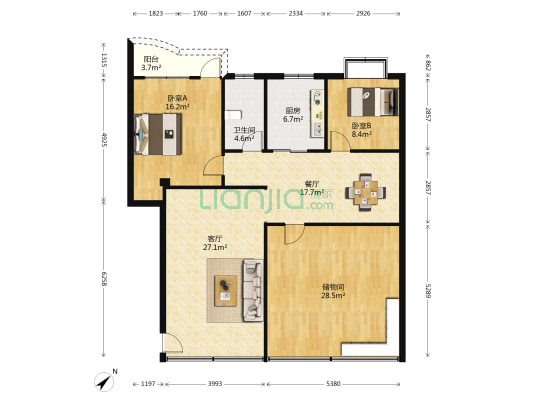 永旺商厦 2室2厅1卫 130平方
