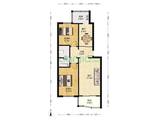 盛馨园 2室2厅1卫 86平方