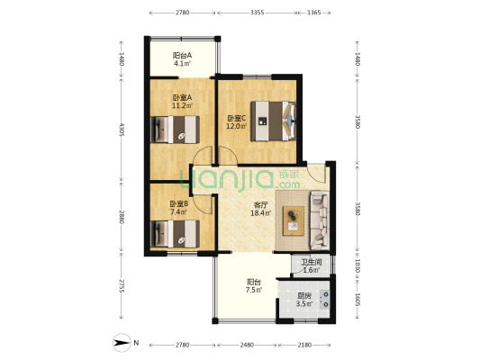 土城南街54号 3室1厅1卫 120平方