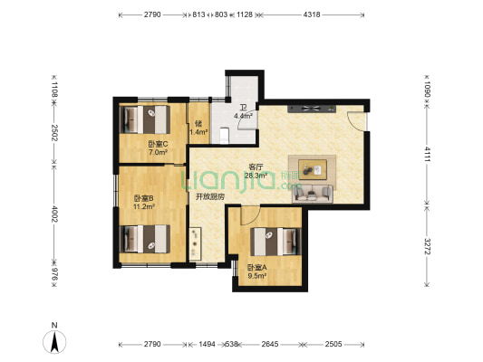 金田花苑 3室1厅1卫 79平方