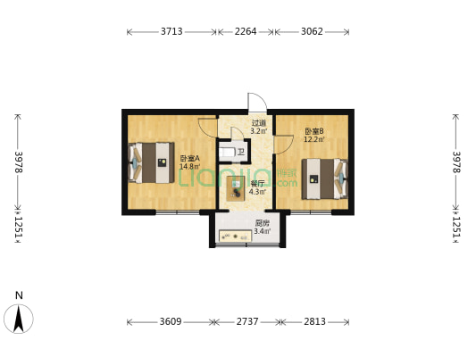 南北 格局规整 低楼层 单位家属楼 ，居住人群结构简单-户型图