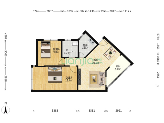 林和东路155-171号（单号） 2室1厅1卫 68平方