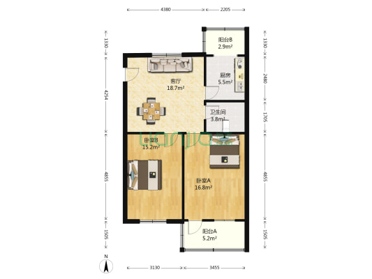 农行宿舍 2室1厅1卫 78平方