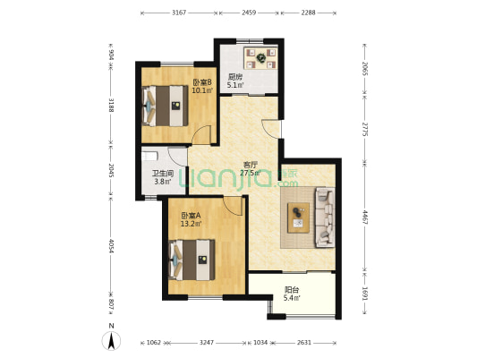 张弄富苑 2室1厅1卫 90平方