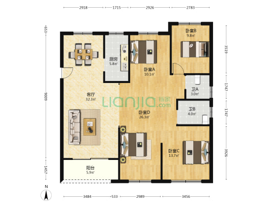 御珑湾 4室1厅2卫 133平方