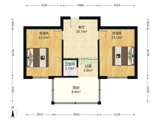 园林局宿舍 2室1厅1卫 60平方