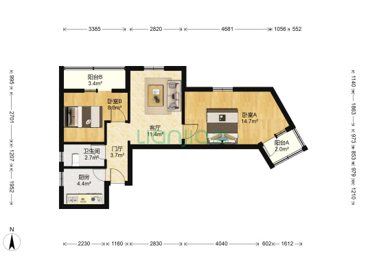 牡丹园东里 2室1厅1卫 66平方