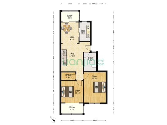 绿寓 2室2厅1卫 92平方