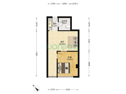 在水一方 1室1厅1卫 58平方