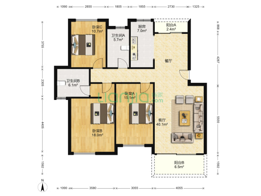 瓜渚绿洲 3室1厅2卫 133平方