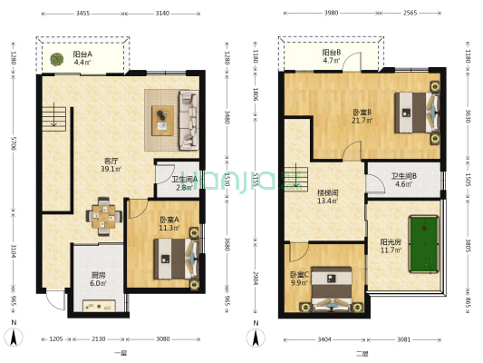 福海园 3室1厅2卫 139平方