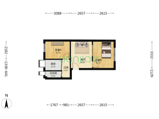 电力宿舍 2室1厅1卫 39平方