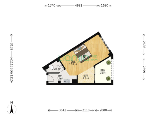 中房·翡翠湾 1室1厅1卫 45平方