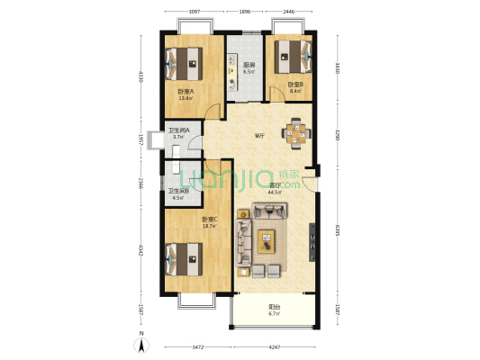 华阳名居 3室1厅2卫 157平方